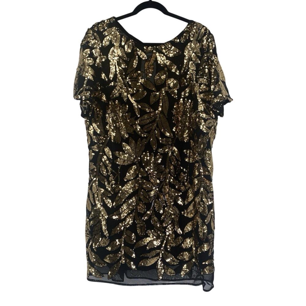 ANTHROPOLOGIE MAEVE SHORT SLEEVE SHEER EMBELLISH SEQUIN MINI DRESS GOLD NWT NYE